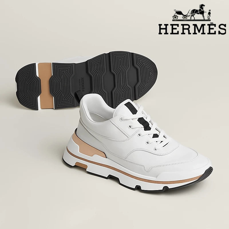 Hermès White Leather Platform Sneakers