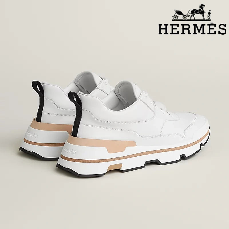 Hermès White Leather Platform Sneakers