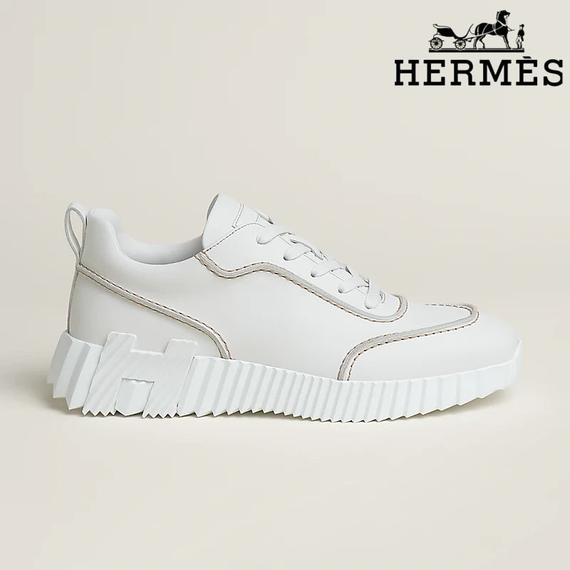 Hermès White Leather Ridged Sole Sneakers