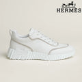 Hermès White Leather Ridged Sole Sneakers