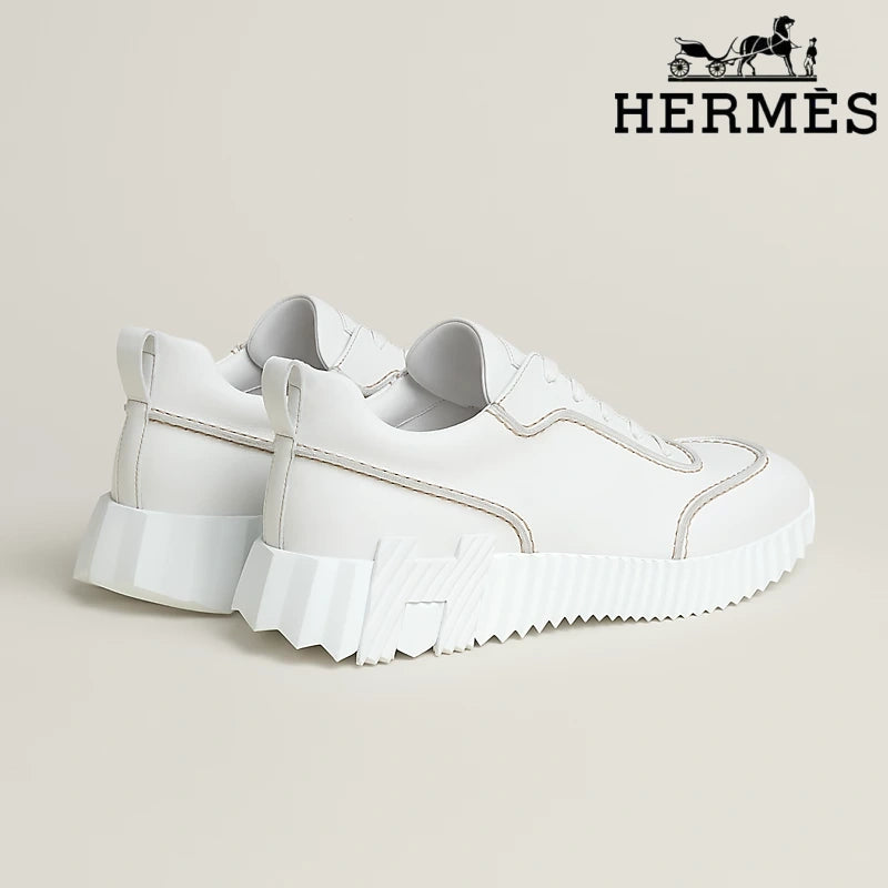 Hermès White Leather Ridged Sole Sneakers