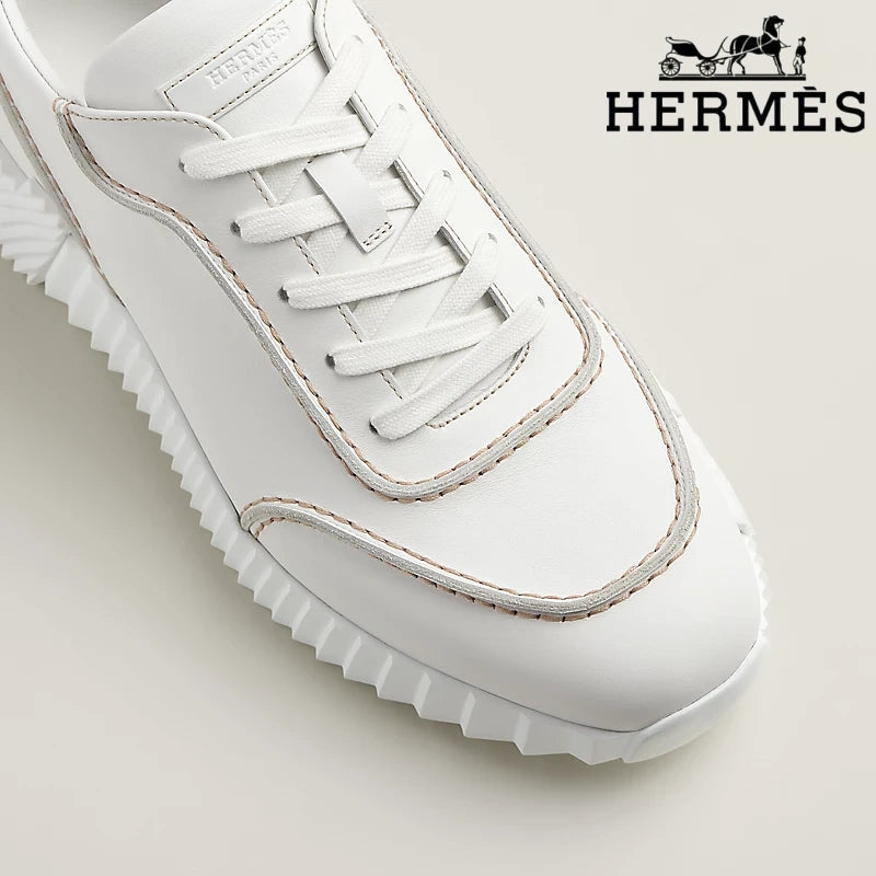 Hermès White Leather Ridged Sole Sneakers