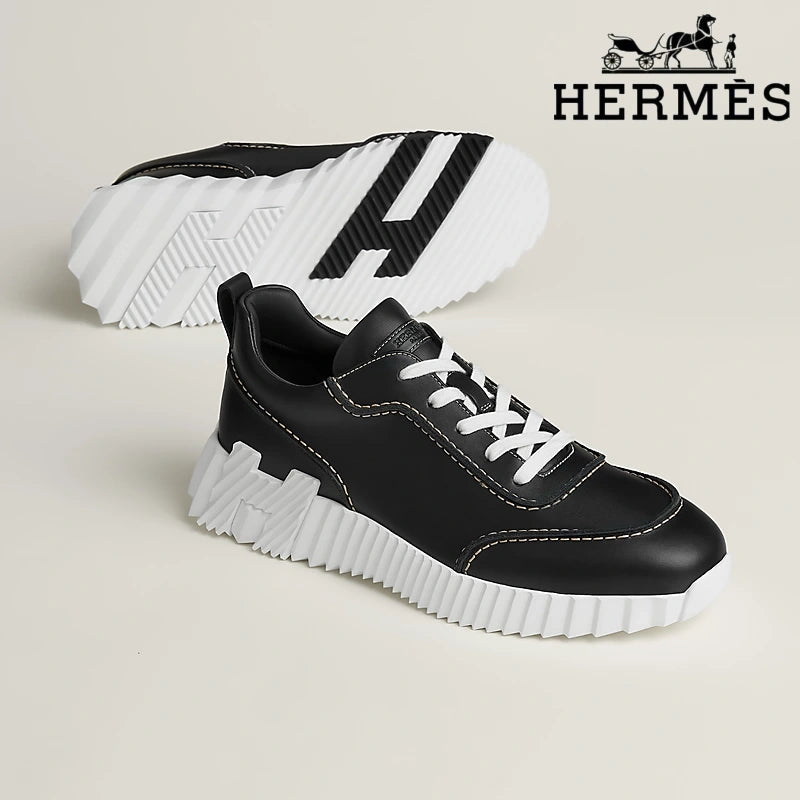 Hermès Black Leather Ridged Sole Sneakers
