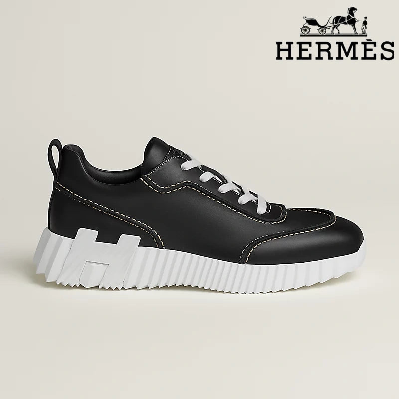 Hermès Black Leather Ridged Sole Sneakers