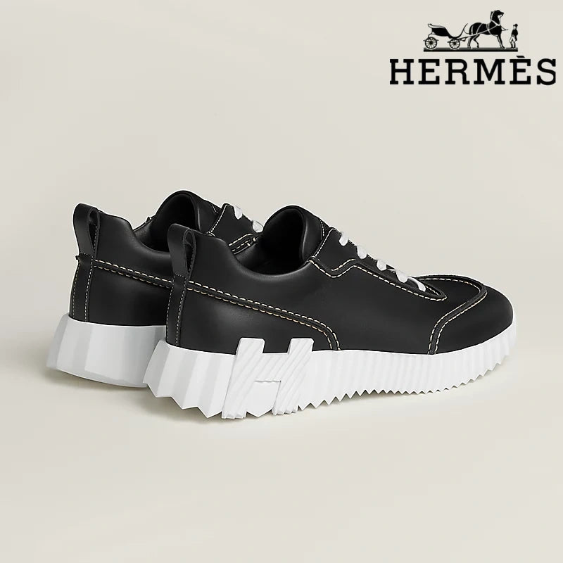 Hermès Black Leather Ridged Sole Sneakers