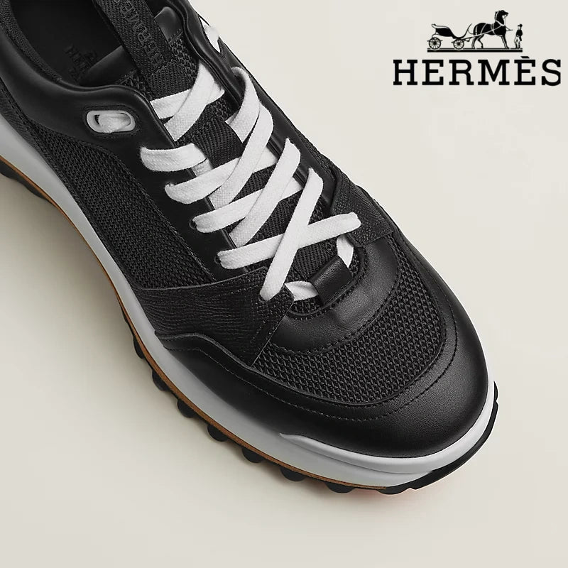 Hermès Black Leather Mesh Hiking Sneakers