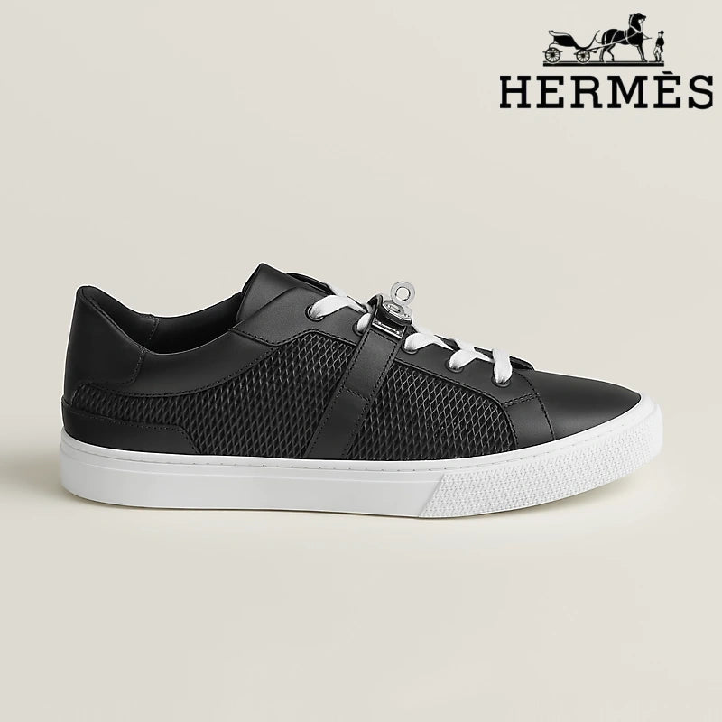 Hermès Black Leather Mesh Low Top Sneakers