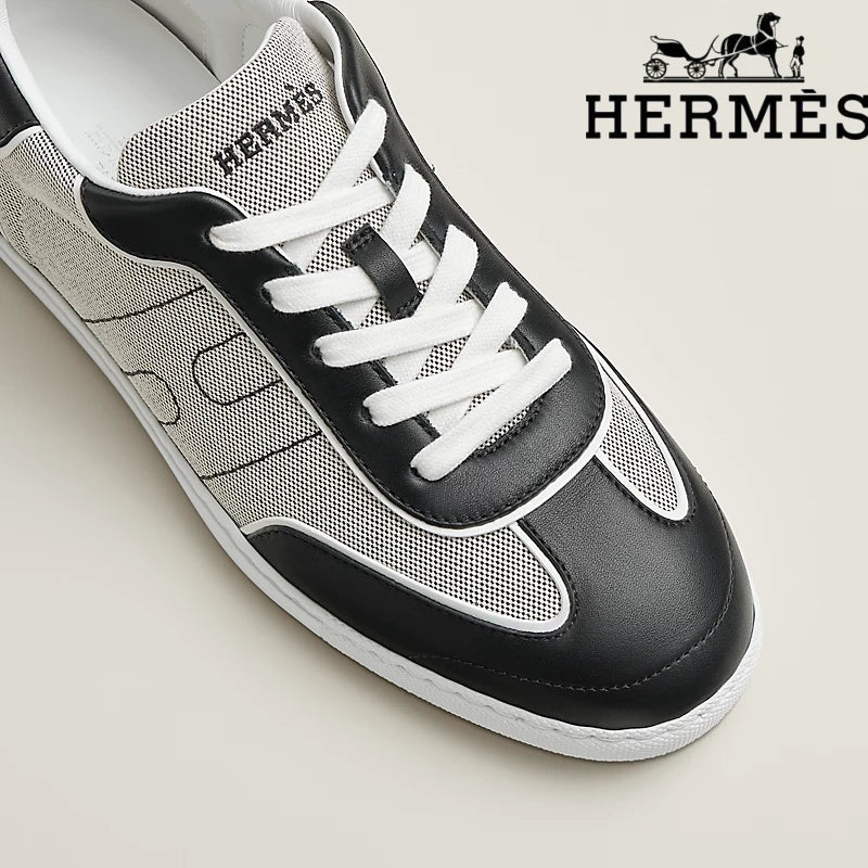 Hermès Black And White Canvas Leather Sneaker