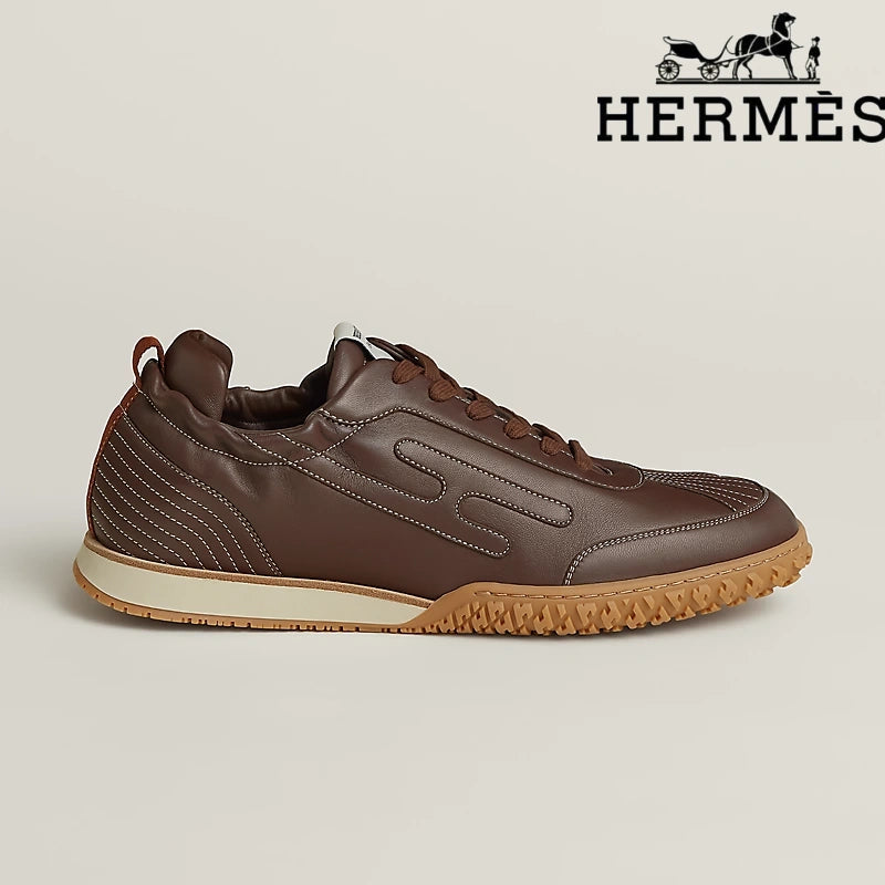 Hermès Brown Leather Stitched Sneaker