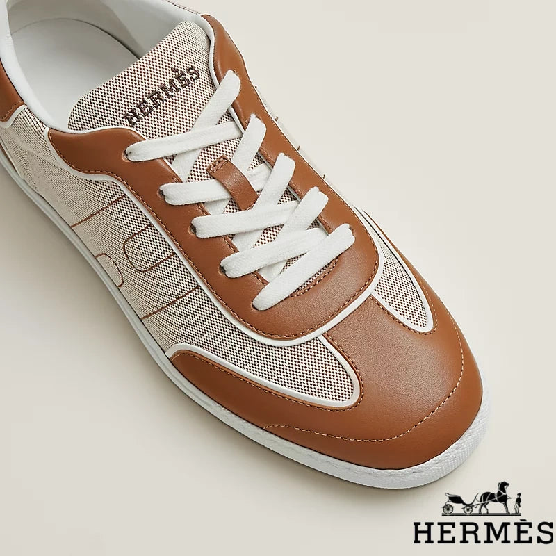 Hermès Brown Canvas and Leather Low Sneakers