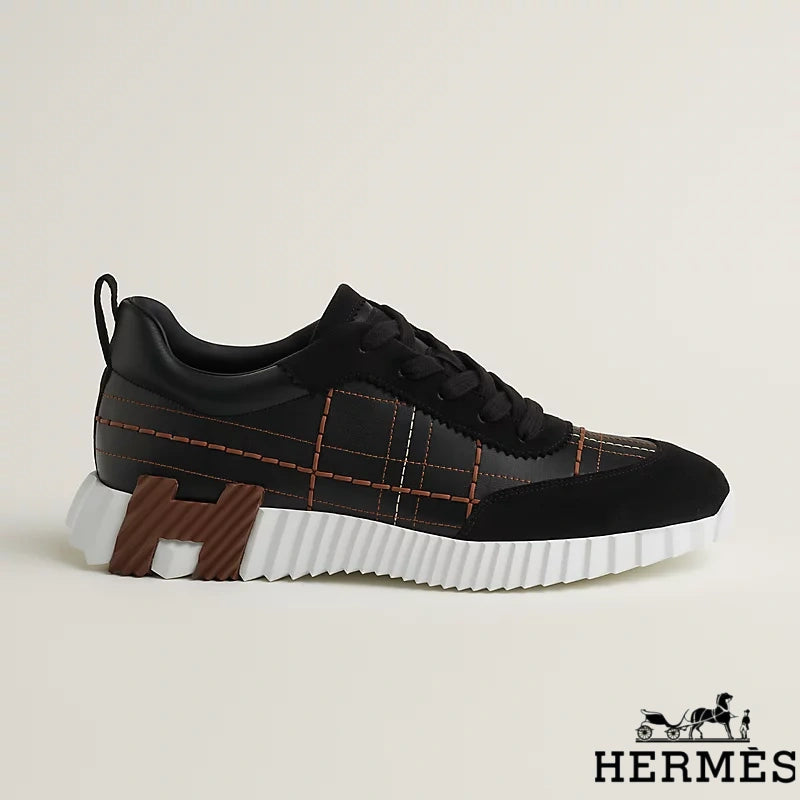 Hermès Black Grid Stitching Platform Sneakers