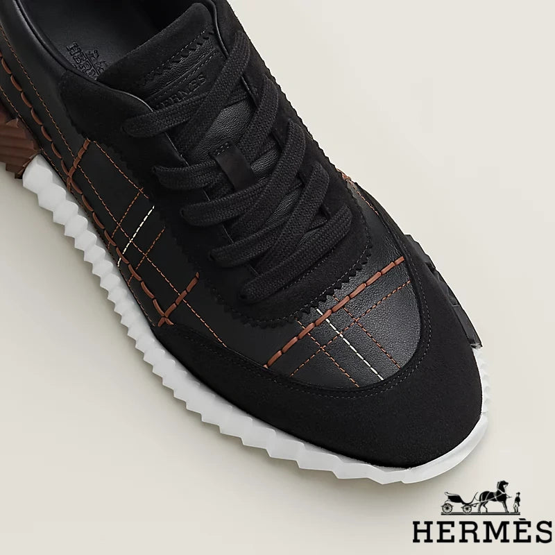 Hermès Black Grid Stitching Platform Sneakers