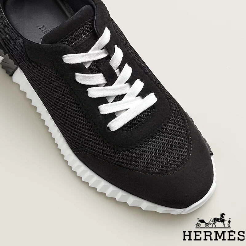 Hermès Black Mesh Suede Platform Sneakers