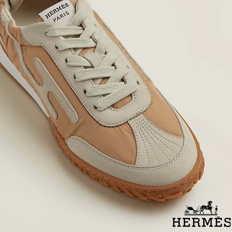 Hermès Camel Mixed Fabric Retro Sneakers