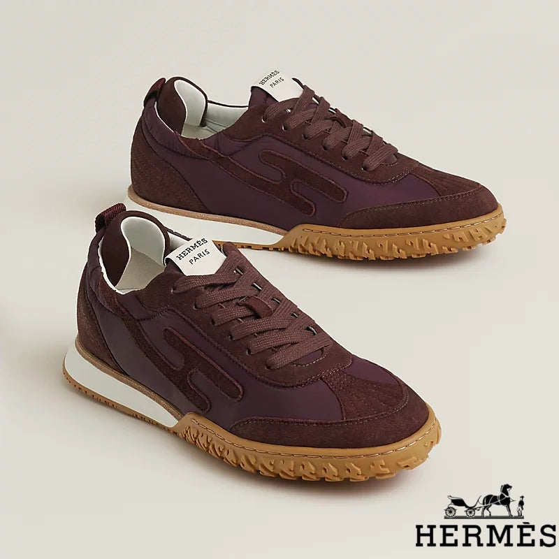 Hermès Burgundy Mixed Fabric Retro Sneakers