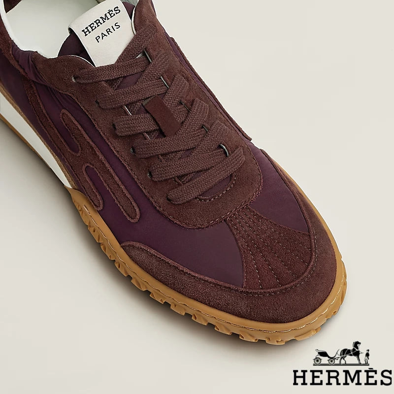 Hermès Burgundy Mixed Fabric Retro Sneakers
