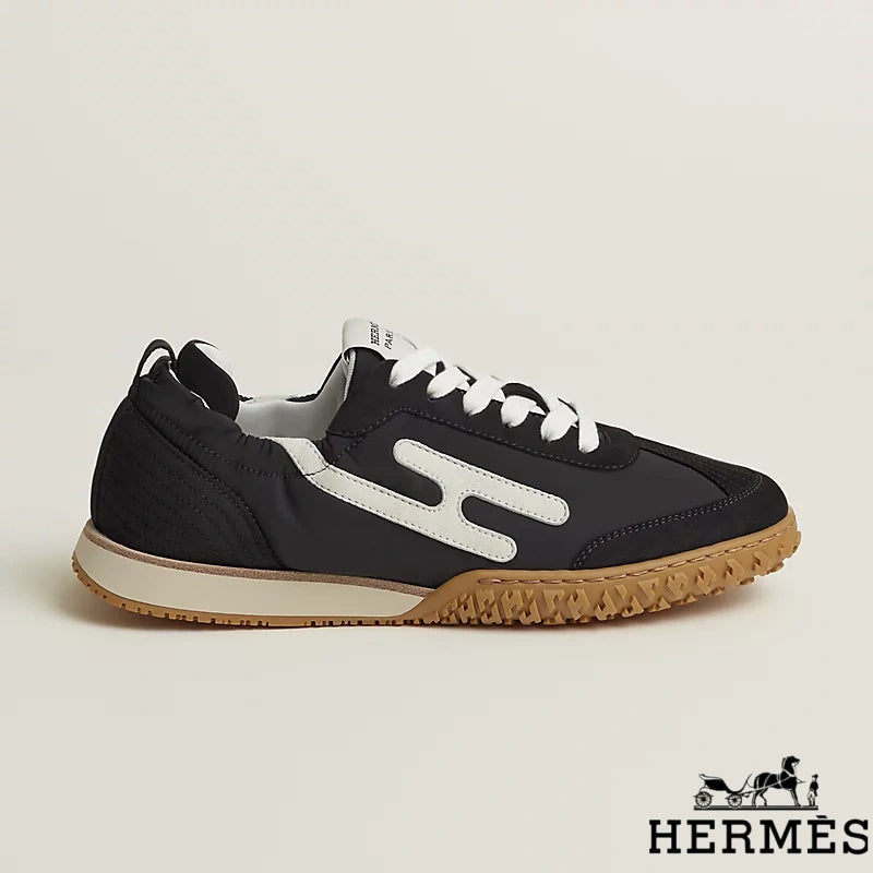 Hermès Black Mixed Fabric Retro Sneakers