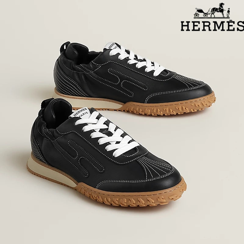 Hermès Black Leather H-Logo Sneakers