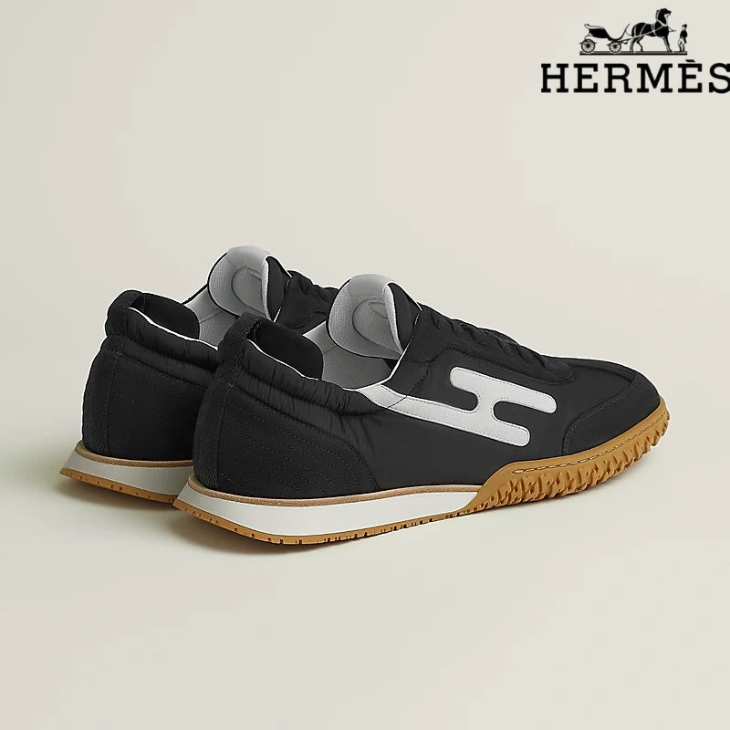 Hermès Black Fabric Sneakers with White H-Logo