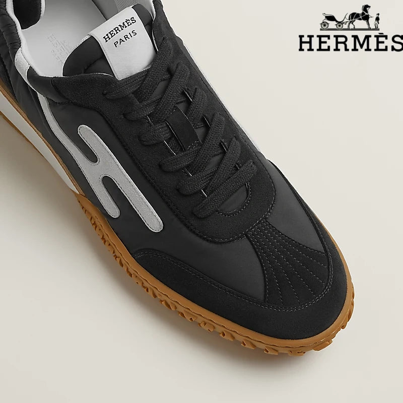 Hermès Black Fabric Sneakers with White H-Logo