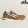 Hermès Brown Fabric Sneakers with White H-Logo