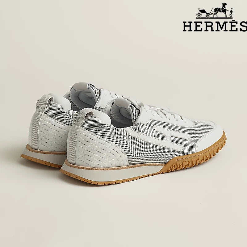 Hermès White Mesh and Leather Sneakers with H-Logo