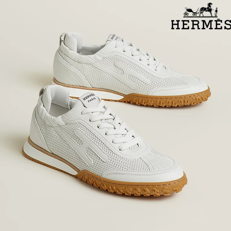 Hermès White Perforated Leather Sneakers with H-Logo