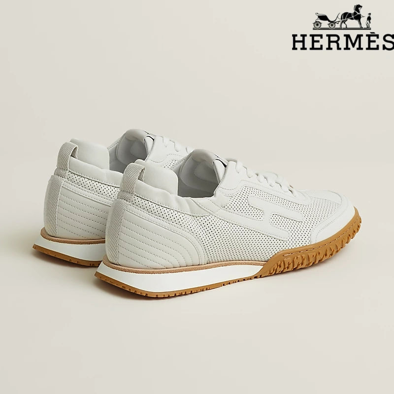 Hermès White Perforated Leather Sneakers with H-Logo