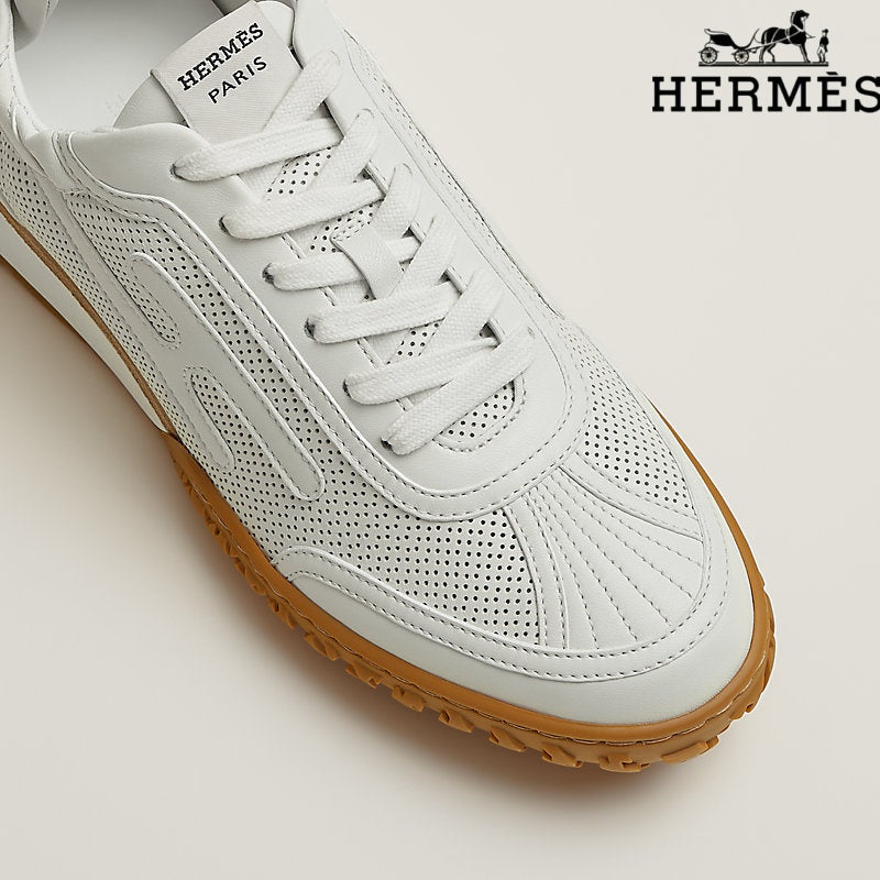 Hermès White Perforated Leather Sneakers with H-Logo