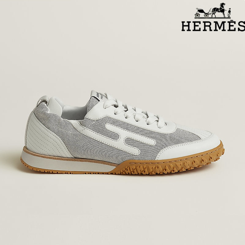 Hermès White Mesh and Leather H-Logo Sneakers