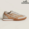 Hermès Tan and Beige Nylon and Suede Sneakers with H-Logo