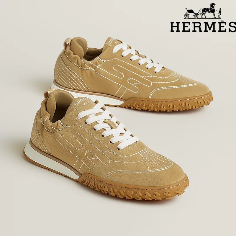 Hermès Camel Suede Sneakers