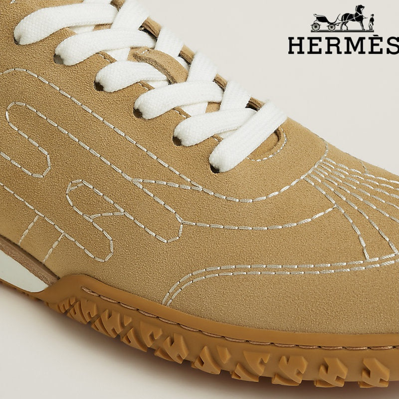 Hermès Camel Suede Sneakers