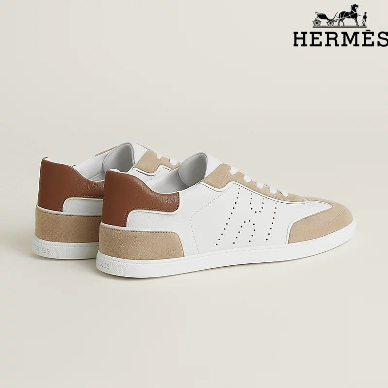 Hermès Sneakers in White, Beige and Brown