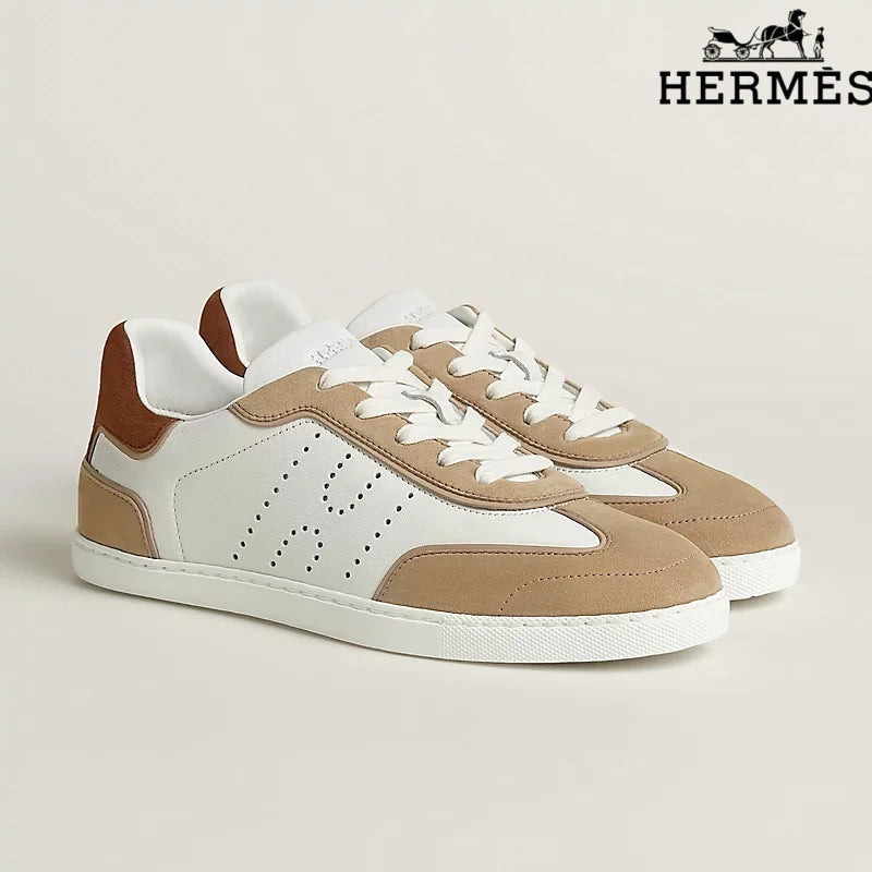 Hermès Sneakers in White, Camel and Brown