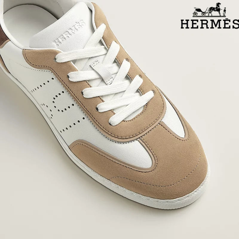 Hermès Sneakers in White, Camel and Brown