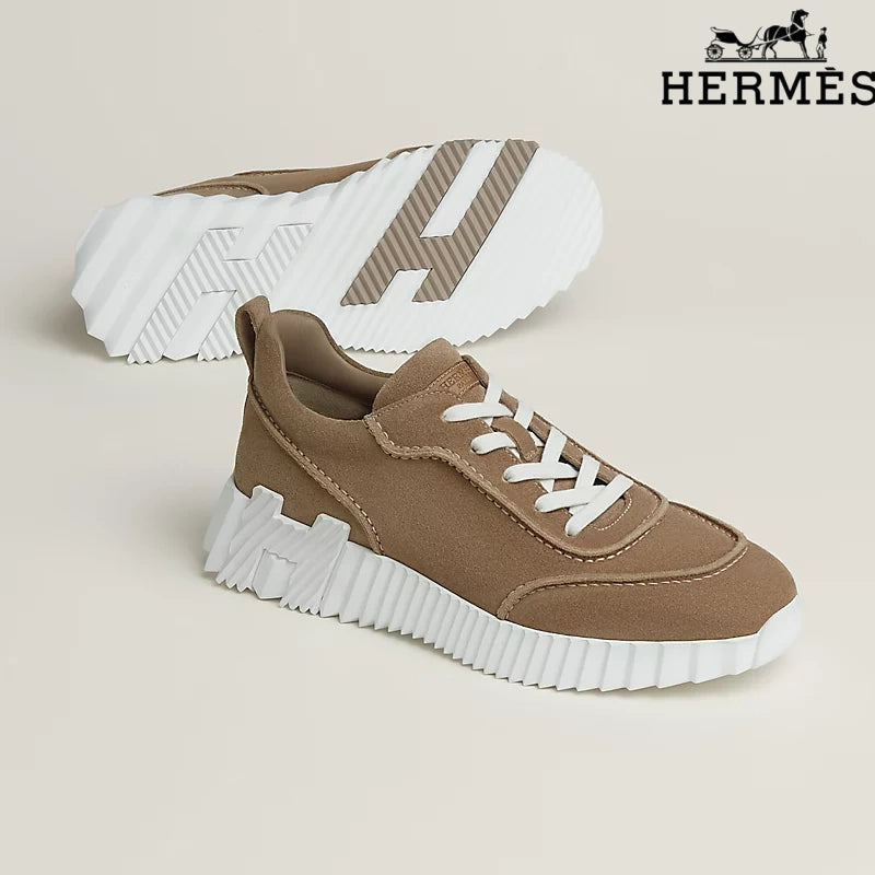 Hermès Platform Sneakers in Taupe Suede