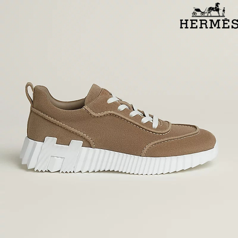 Hermès Platform Sneakers in Taupe Suede