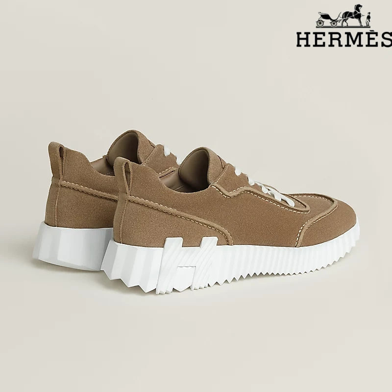 Hermès Platform Sneakers in Taupe Suede
