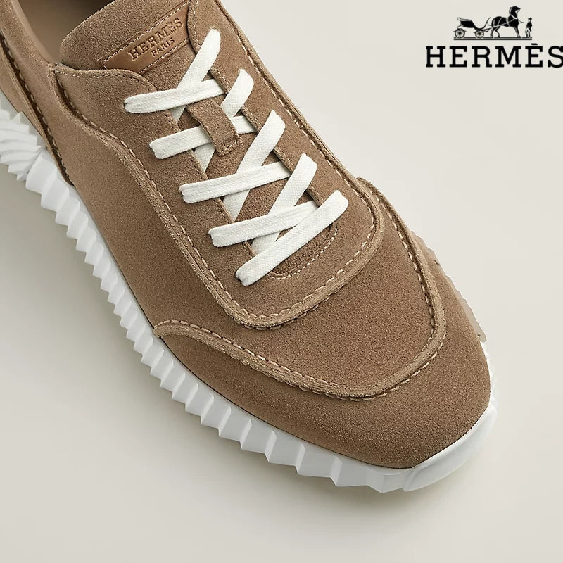 Hermès Platform Sneakers in Taupe Suede