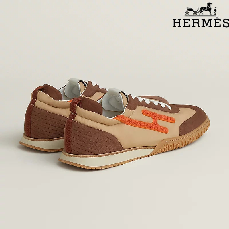 Hermès Suede Sneakers in Beige, Brown and Orange