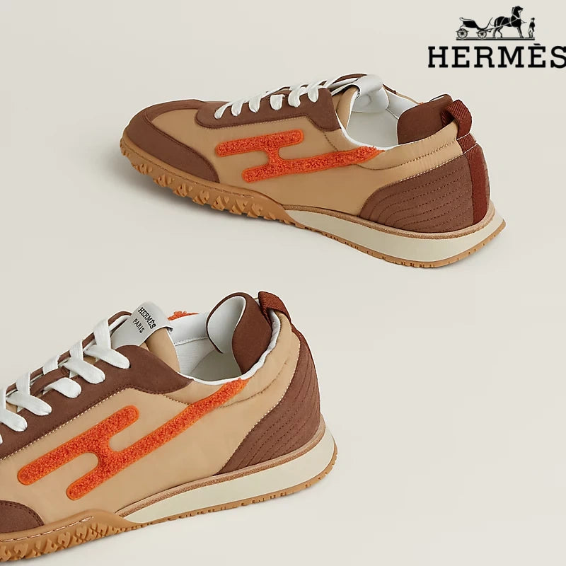 Hermès Suede Sneakers in Beige, Brown and Orange