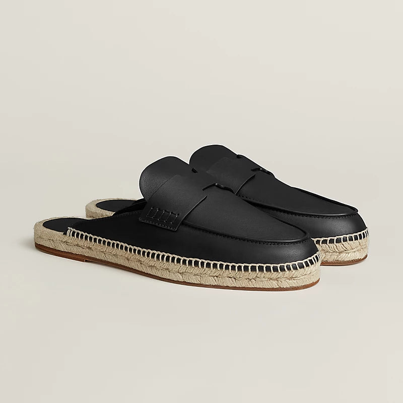 Hermès Men's Espadrille Mules in Black Leather