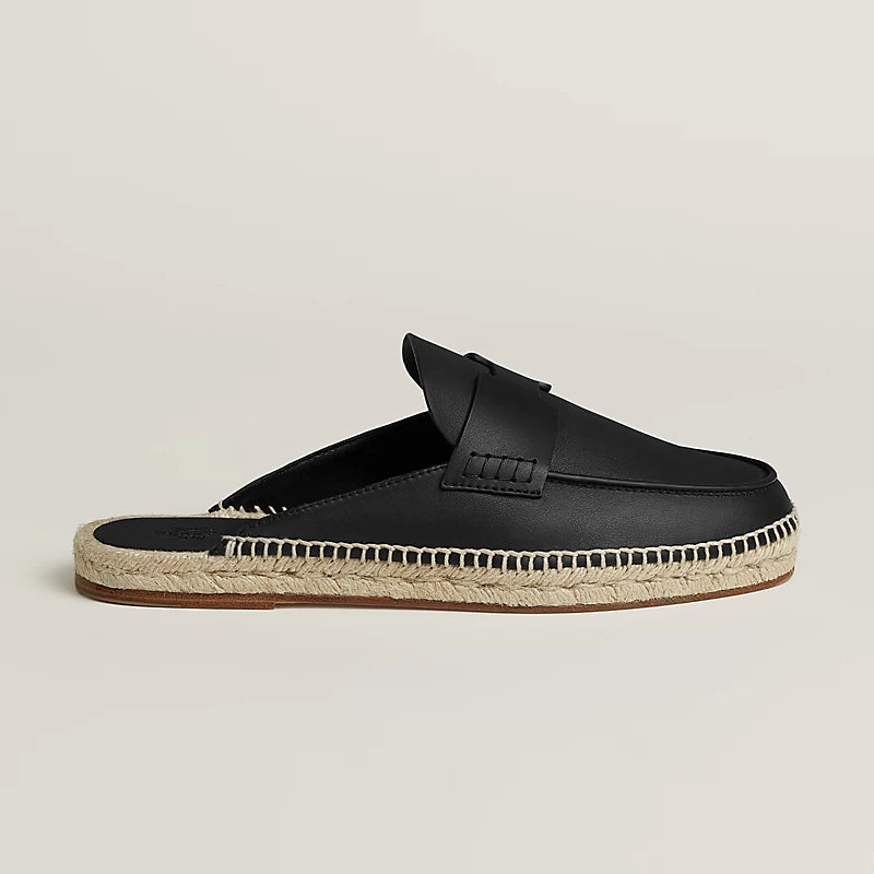 Hermès Men's Espadrille Mules in Black Leather