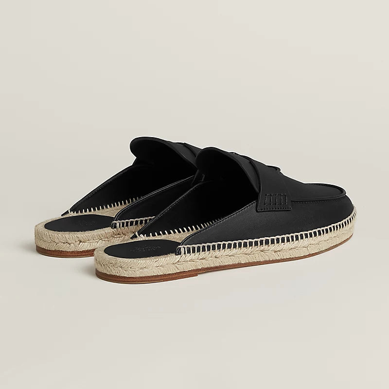 Hermès Men's Espadrille Mules in Black Leather