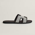 Hermès Men's H-Cutout Slide Sandals in Brown Canvas