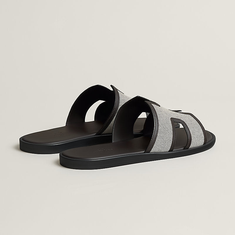 Hermès Men's H-Cutout Slide Sandals in Brown Canvas