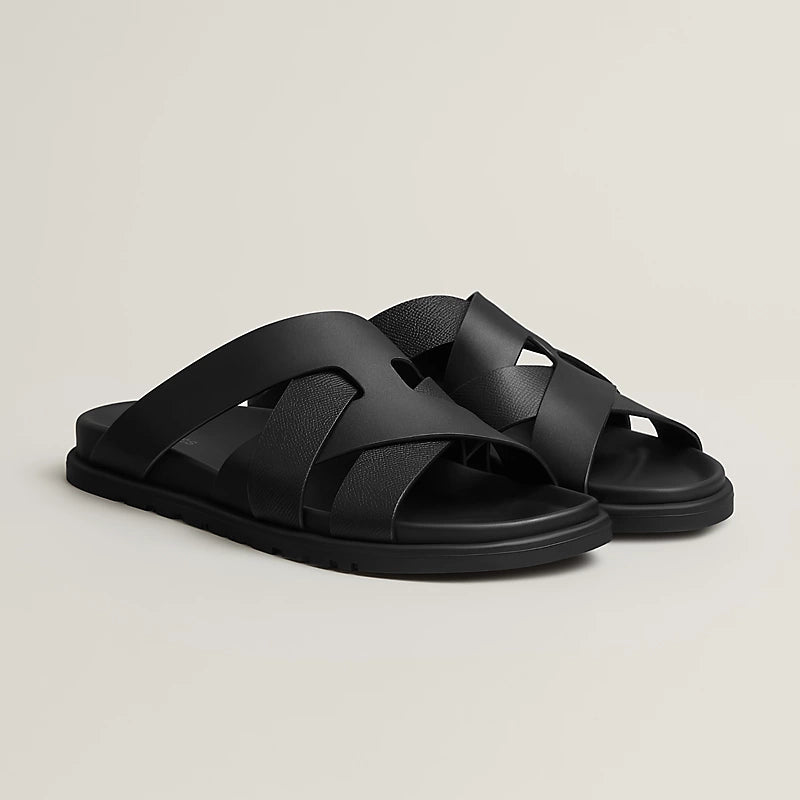 Hermès Men's Multi-Strap Slide Sandals in Black