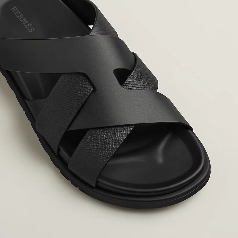 Hermès Men's Multi-Strap Slide Sandals in Black