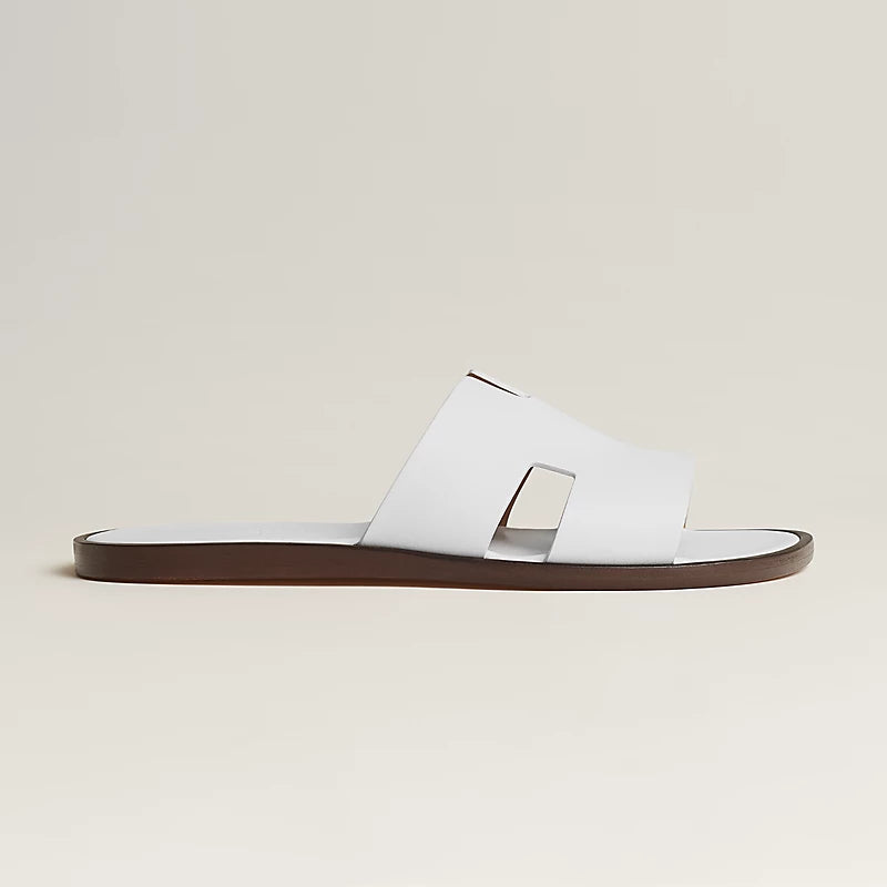 Hermès Men's H-Cutout Slide Sandals in White Leather